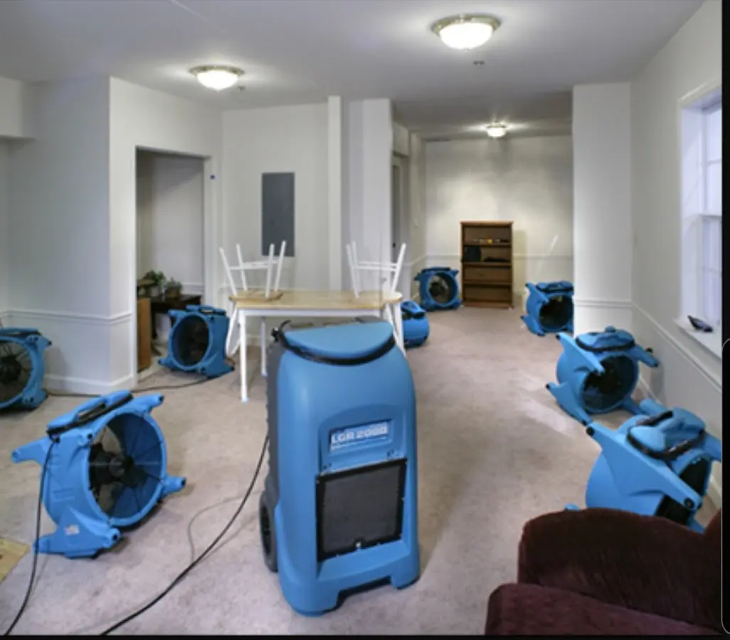 Air movers and dehumidifier setup for Water Extraction & Removal in Pasco